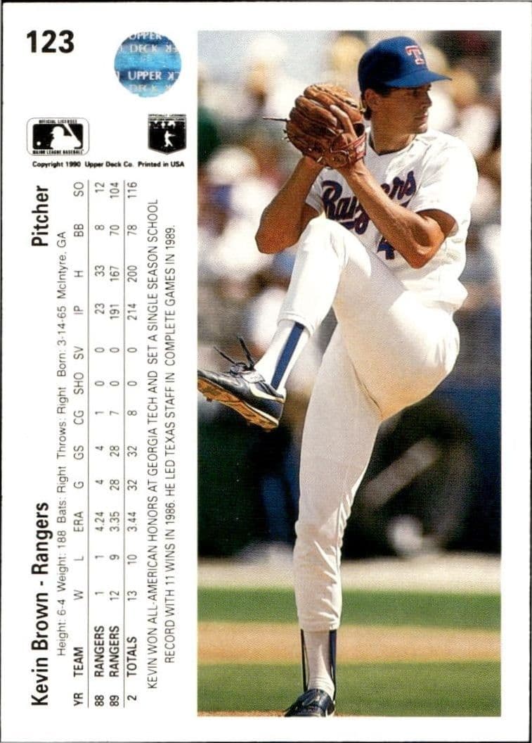 1990 Upper Deck Kevin Brown #123 baseball trading card back