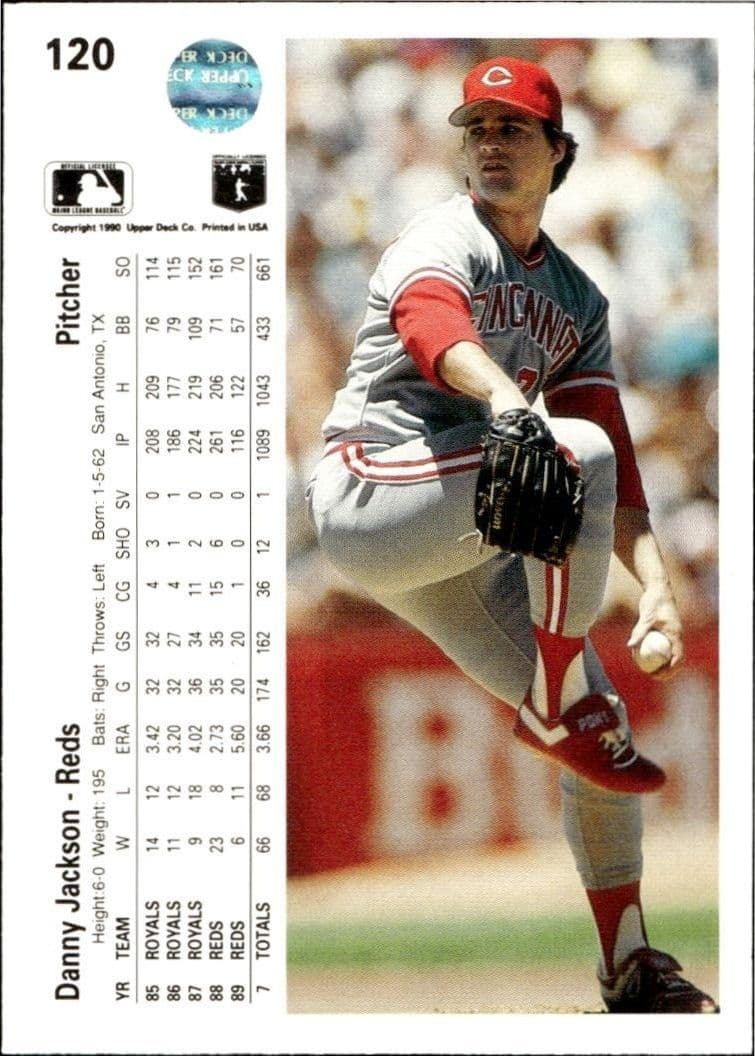1990 Upper Deck Danny Jackson #120 baseball trading card back
