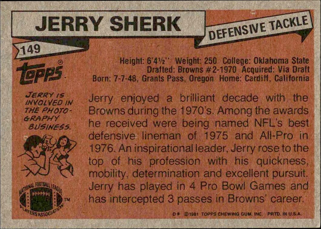 1981 Topps Jerry Sherk #149 football trading card back
