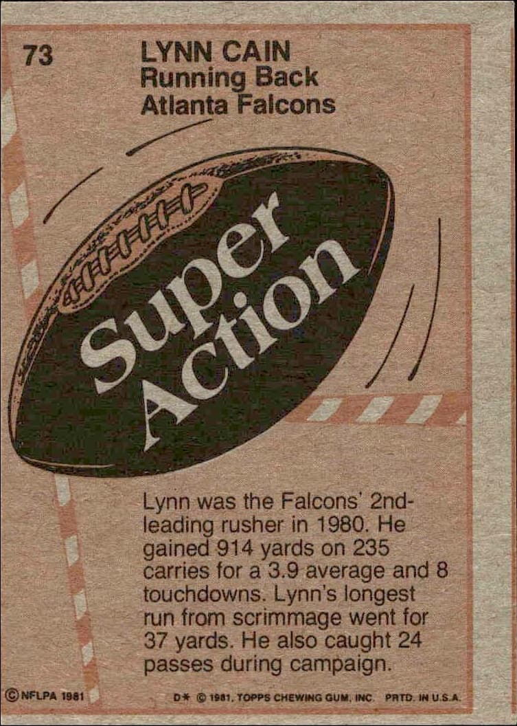 1981 Topps Lynn Cain #73 football trading card back