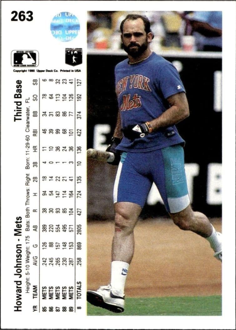 1990 Upper Deck Howard Johnson #263 baseball trading card back