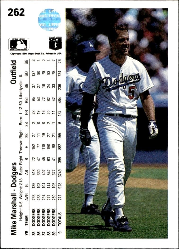 1990 Upper Deck Mike Marshall #262 baseball trading card back