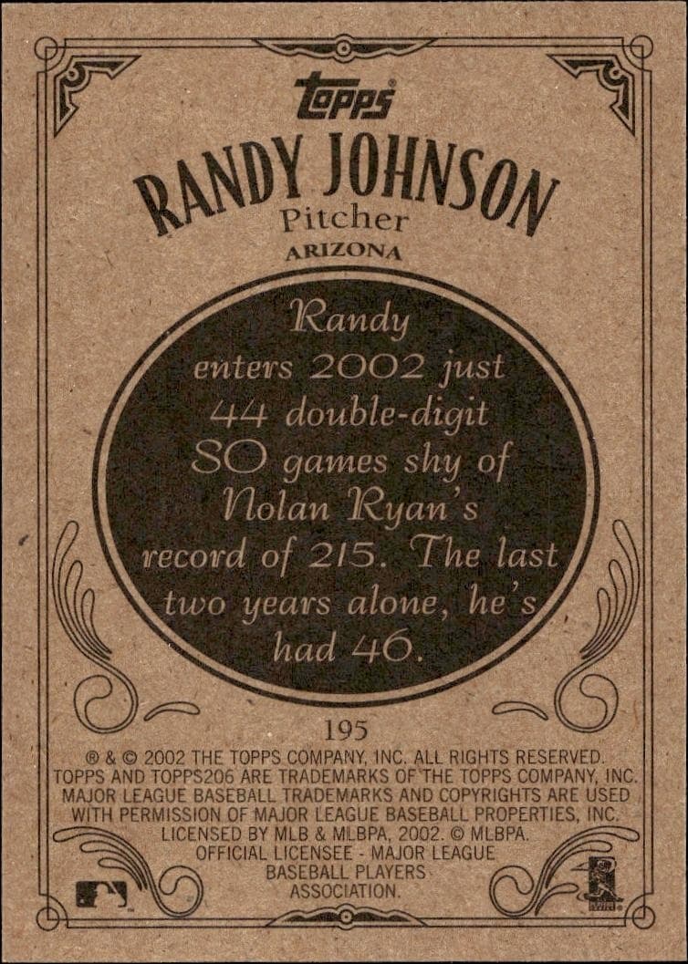 2002 Topps 206 Randy Johnson #195 baseball trading card back