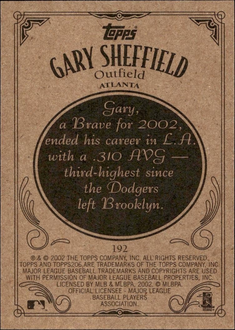 2002 Topps 206 Gary Sheffield #192 baseball trading card back