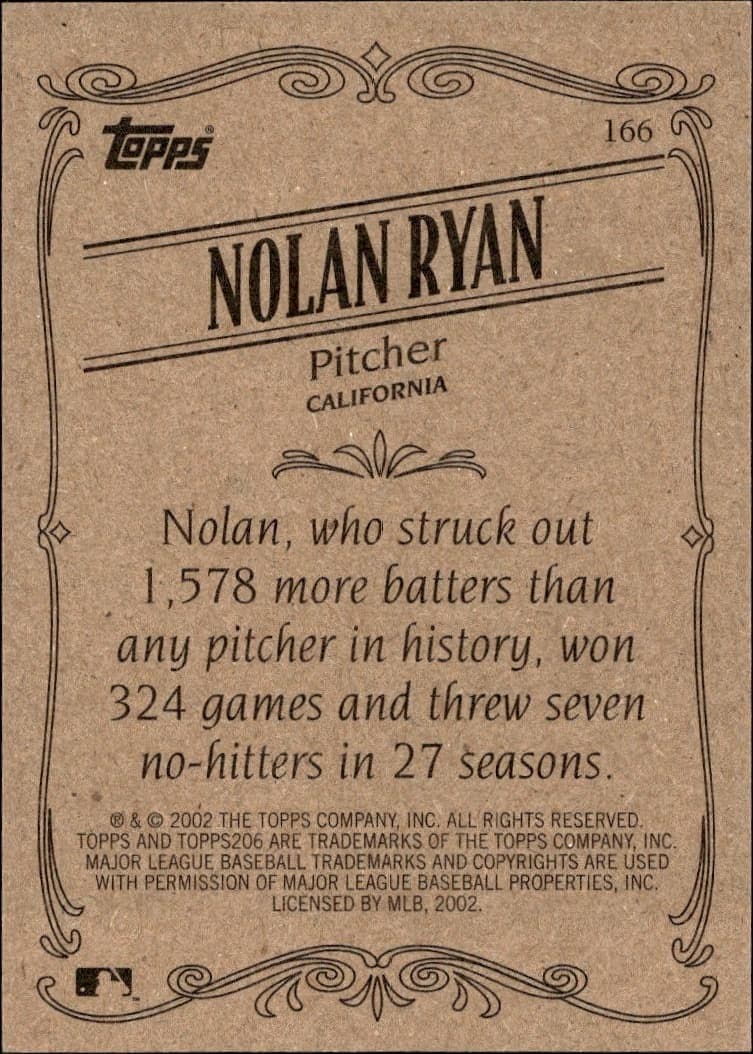 2002 Topps 206 Nolan Ryan #166 baseball trading card back