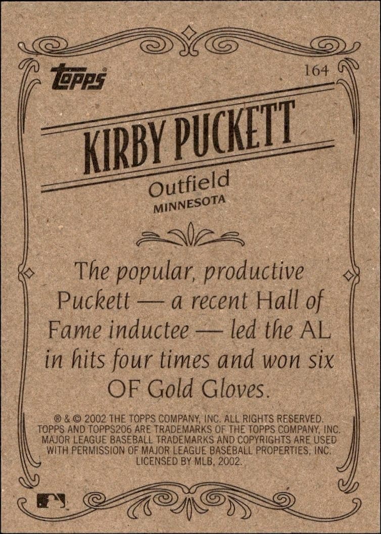 2002 Topps 206 Kirby Puckett #164 baseball trading card back
