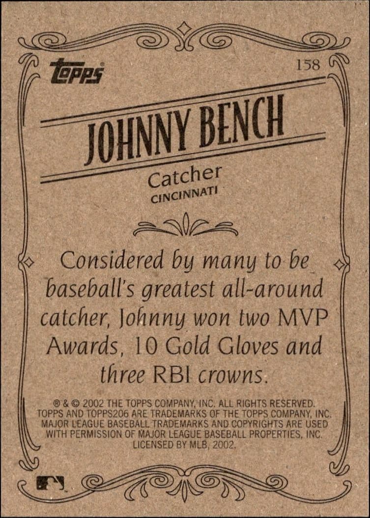 2002 Topps 206 Johnny Bench #158 baseball trading card back