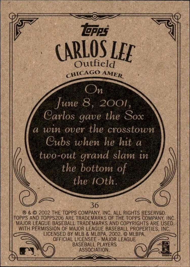 2002 Topps 206 Carlos Lee #36 baseball trading card back