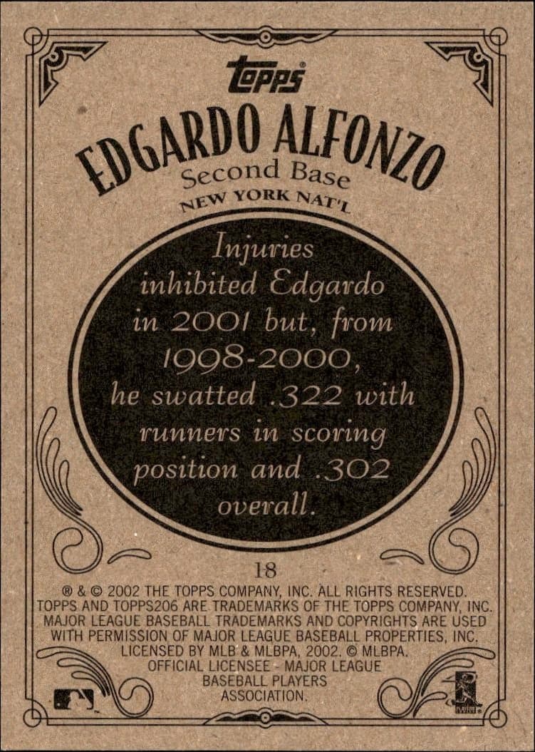2002 Topps 206 Edgardo Alfonzo #18 baseball trading card back