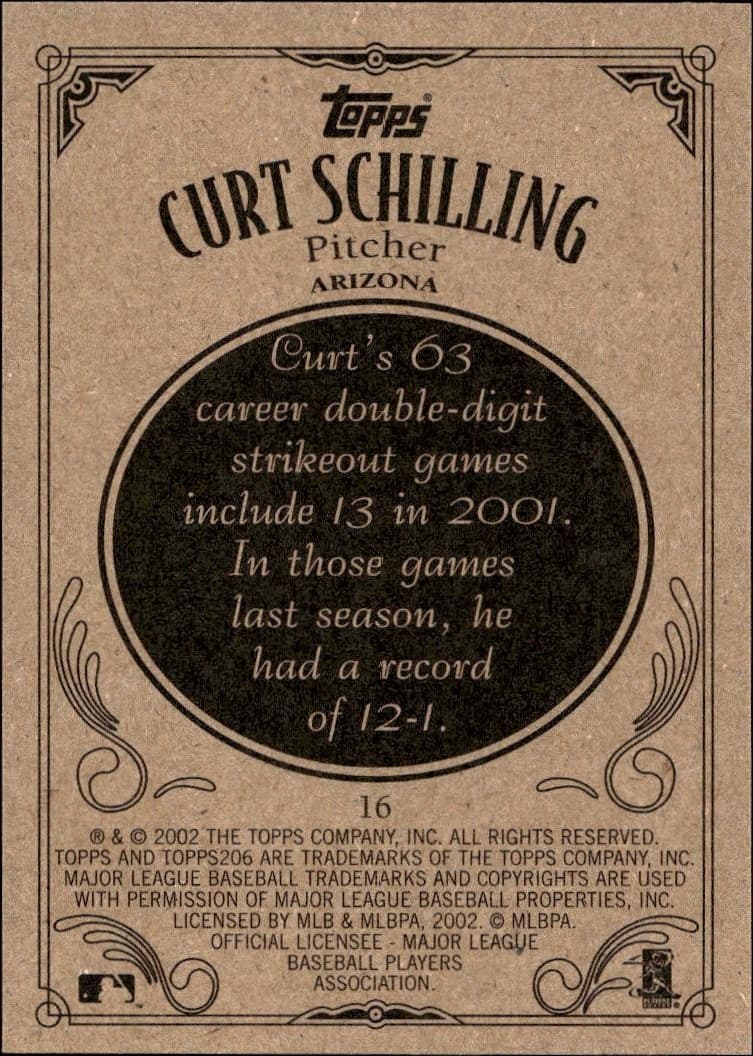 2002 Topps 206 Curt Schilling #16 baseball trading card back