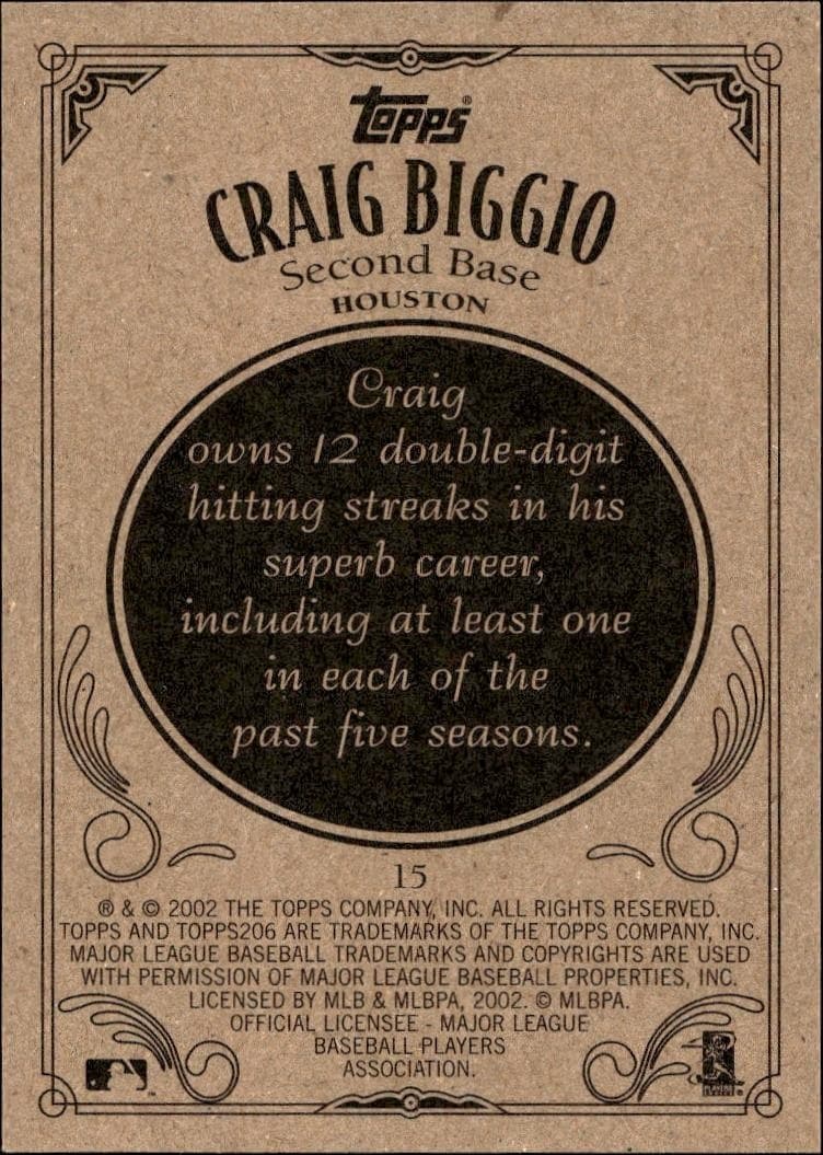 2002 Topps 206 Craig Biggio #15 baseball trading card back