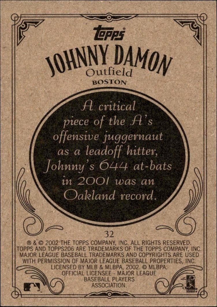2002 Topps 206 Johnny Damon #32 baseball trading card back