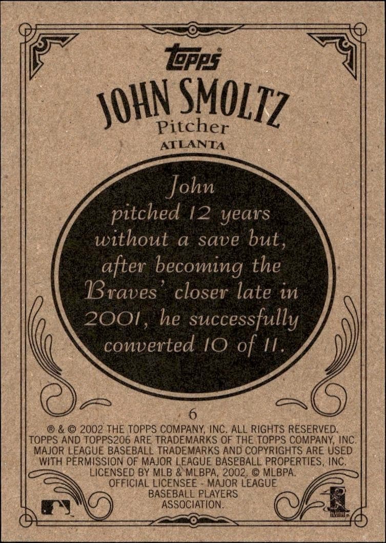 2002 Topps 206 John Smoltz #6 baseball trading card back
