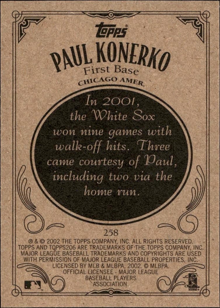 2002 Topps 206 Paul Konerko #258 baseball trading card back