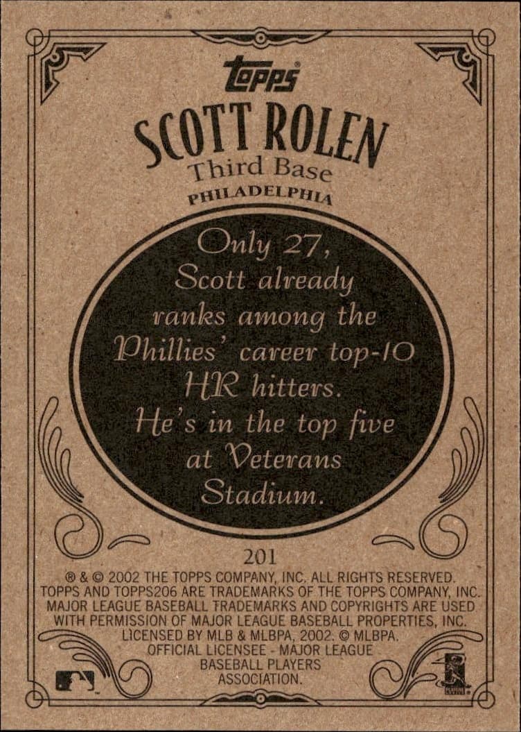 2002 Topps 206 Scott Rolen #201 baseball trading card back
