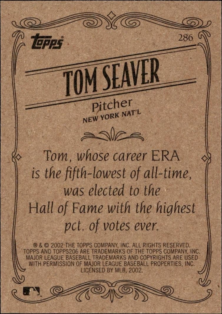 2002 Topps 206 Tom Seaver #286 baseball trading card back
