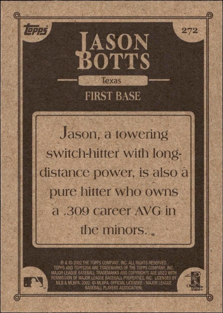 2002 Topps 206 Jason Botts #272 baseball trading card back