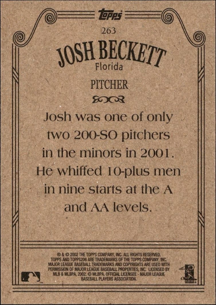 2002 Topps 206 Josh Beckett #263 baseball trading card back