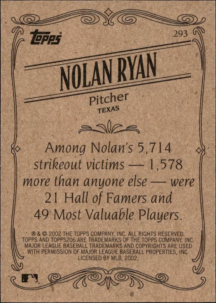 2002 Topps 206 Nolan Ryan #293 baseball trading card back