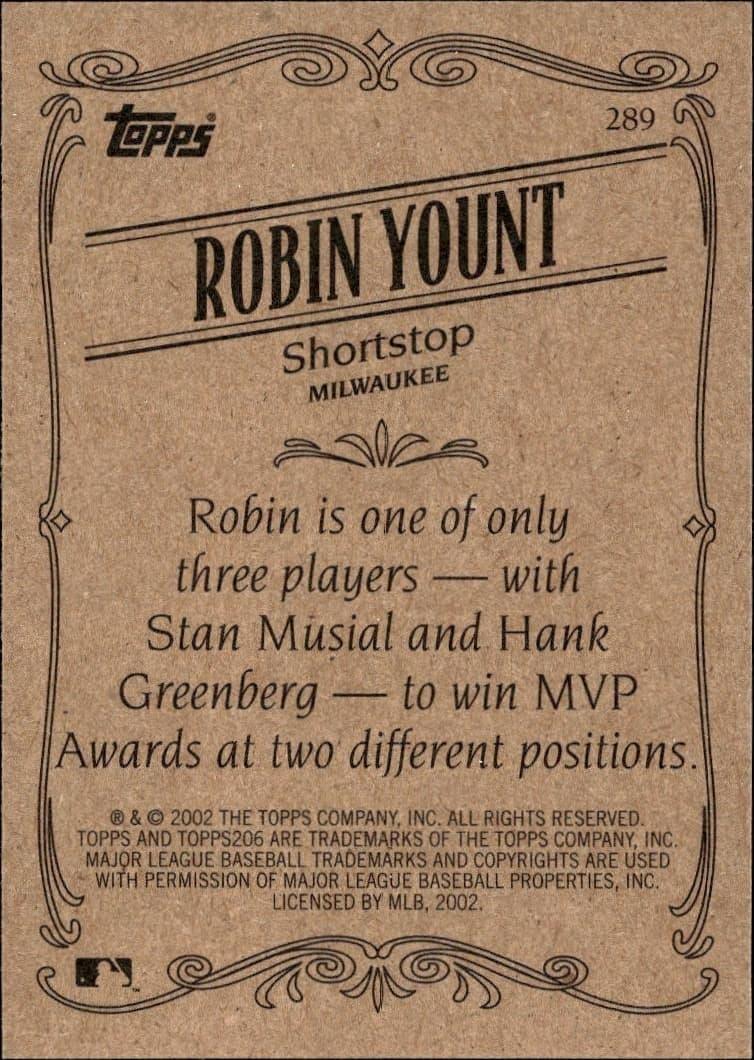 2002 Topps 206 Robin Yount #289 baseball trading card back
