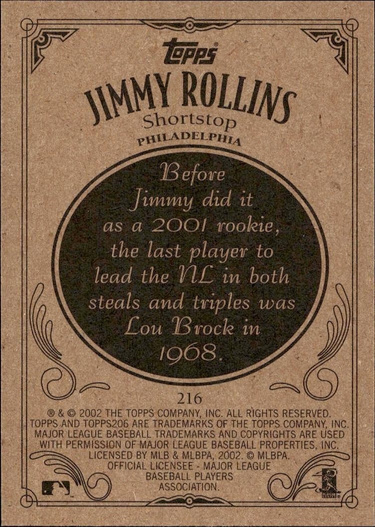 2002 Topps 206 Jimmy Rollins #216 baseball trading card back