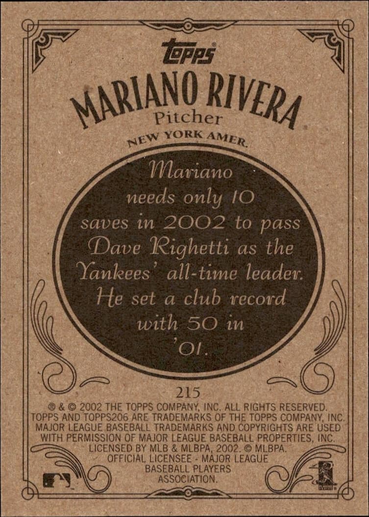 2002 Topps 206 Mariano Rivera #215 baseball trading card back