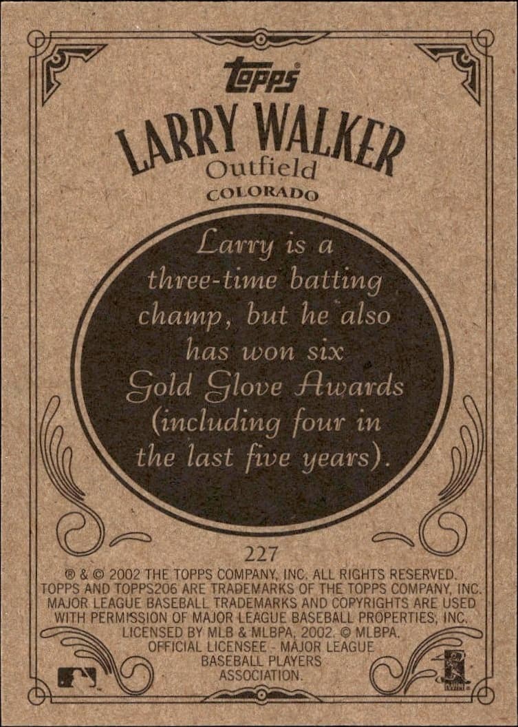 2002 Topps 206 Larry Walker #227 baseball trading card back