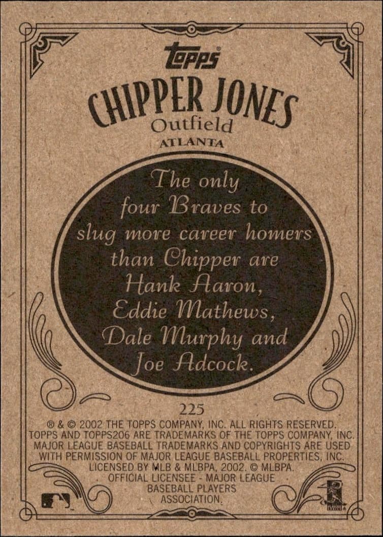 2002 Topps 206 Chipper Jones #225 baseball trading card back