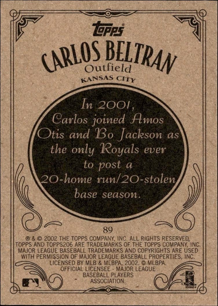 2002 Topps 206 Carlos Beltran #89 baseball trading card back