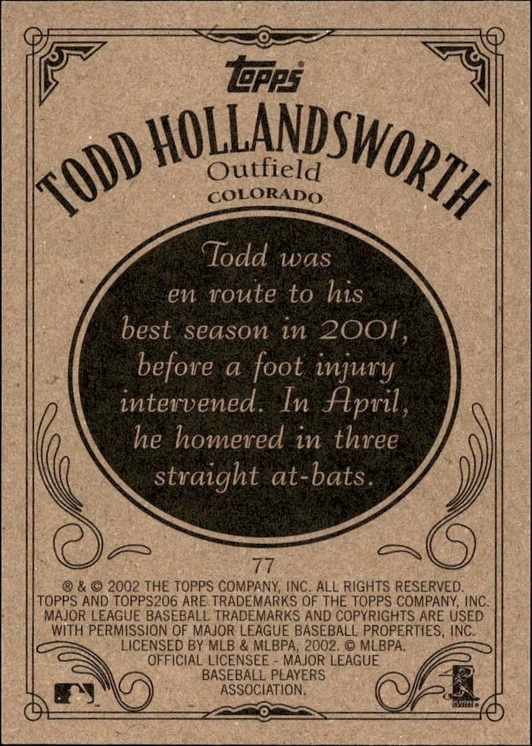 2002 Topps 206 Todd Hollandsworth #77 baseball trading card back