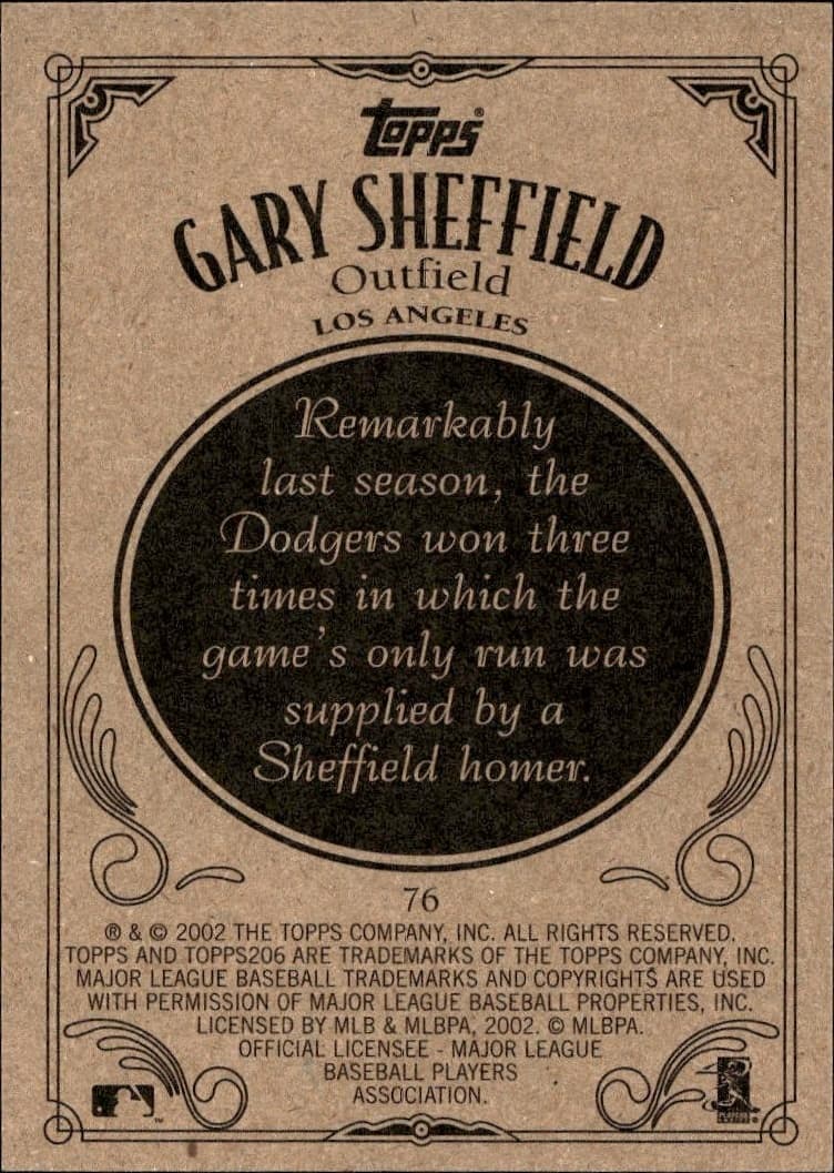 2002 Topps 206 Gary Sheffield #76 baseball trading card back