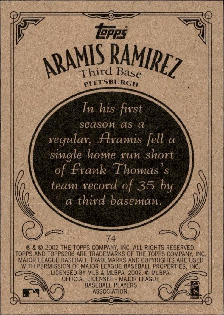 2002 Topps 206 Aramis Ramirez #74 baseball trading card back
