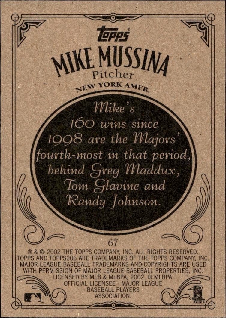 2002 Topps 206 Mike Mussina #67 baseball trading card back