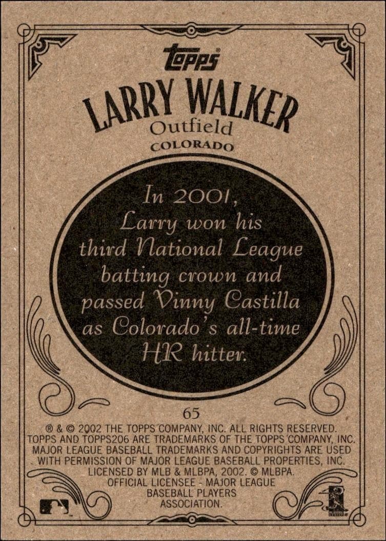 2002 Topps 206 Larry Walker #65 baseball trading card back