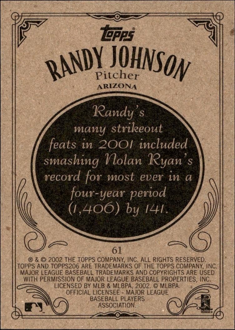 2002 Topps 206 Randy Johnson #61 baseball trading card back