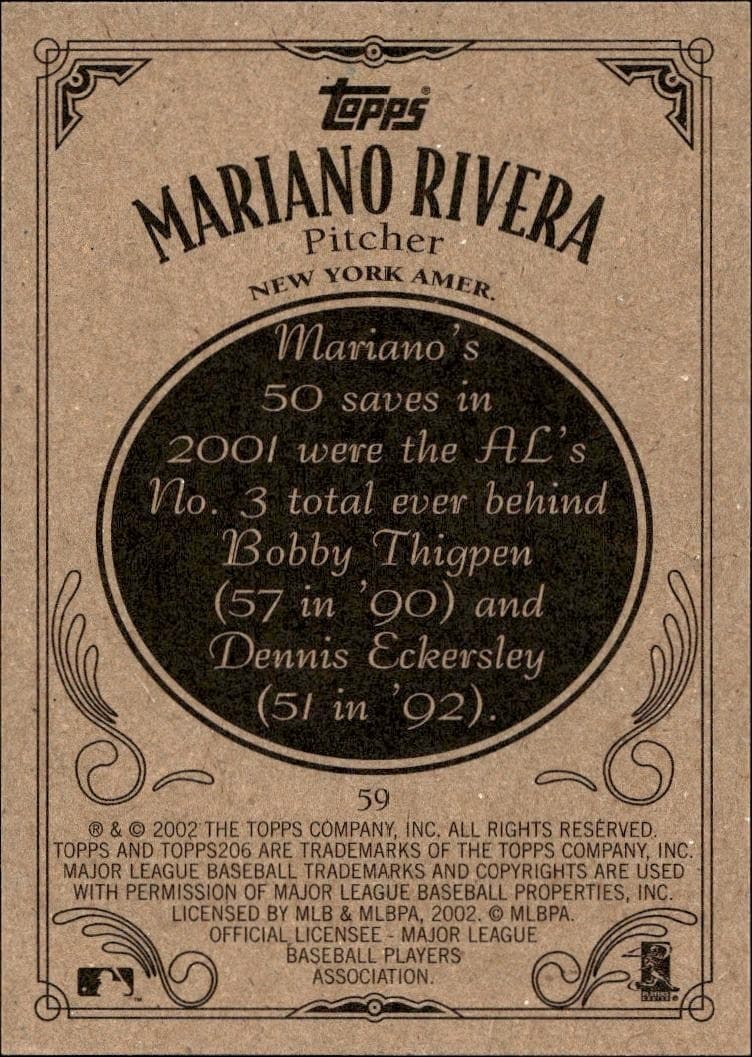 2002 Topps 206 Mariano Rivera #59 baseball trading card back