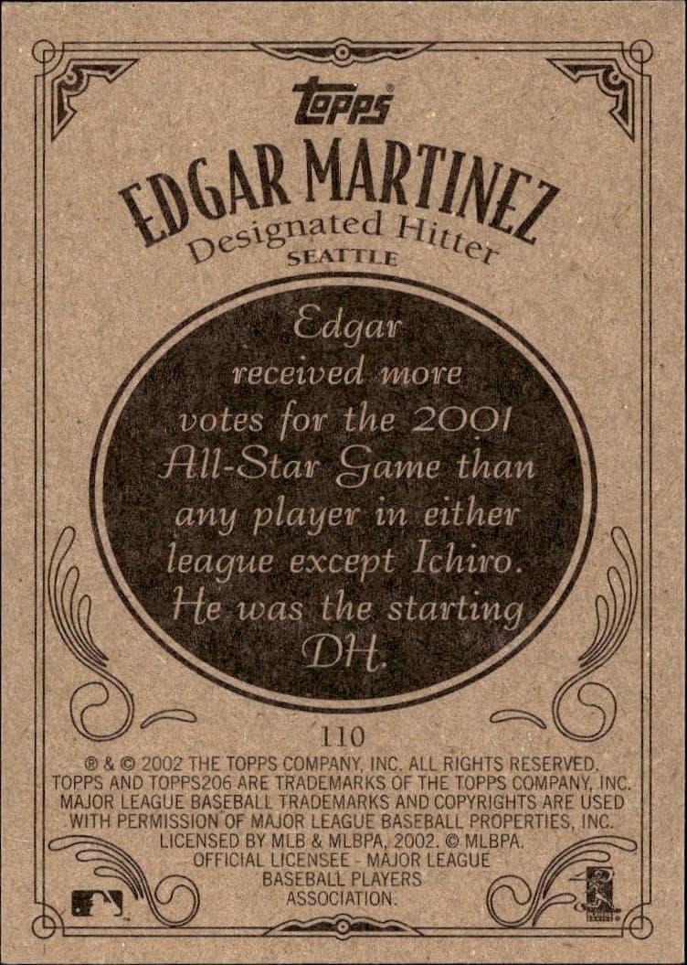 2002 Topps 206 Edgar Martinez #110 baseball trading card back