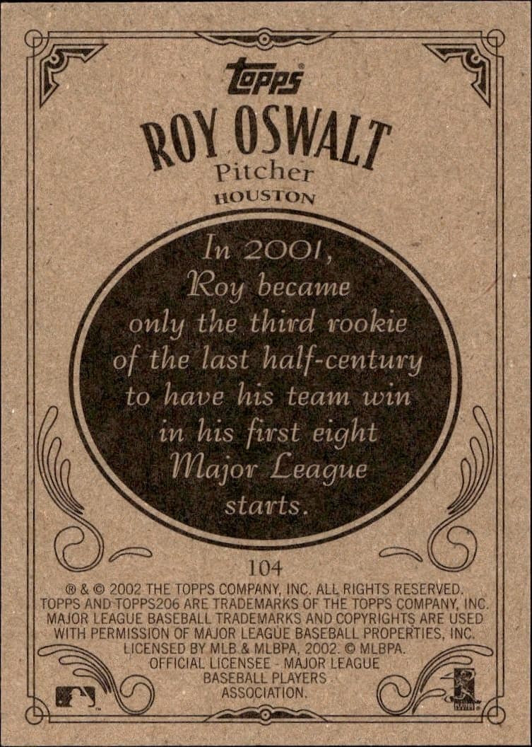 2002 Topps 206 Roy Oswalt #104 baseball trading card back