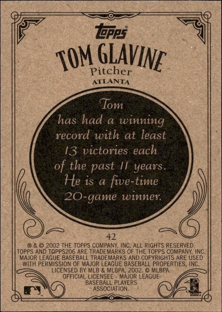 2002 Topps 206 Tom Glavine #42 baseball trading card back