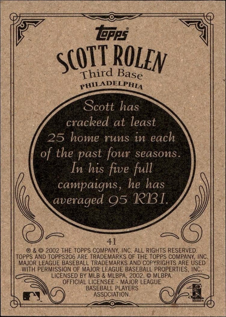 2002 Topps 206 Scott Rolen #41 baseball trading card back