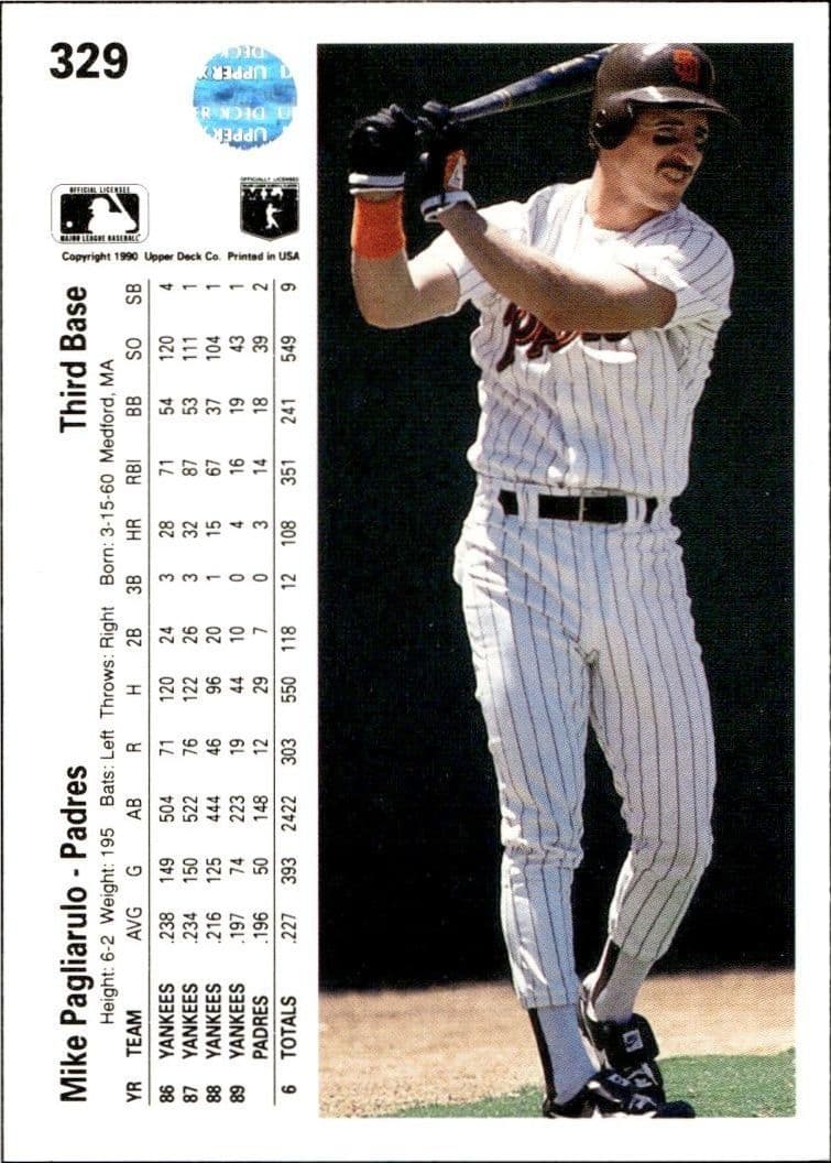 1990 Upper Deck Mike Pagliarulo #329 baseball trading card back