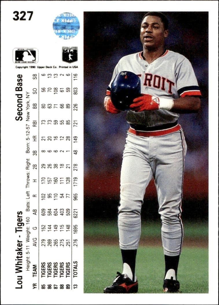 1990 Upper Deck Lou Whitaker #327 baseball trading card back