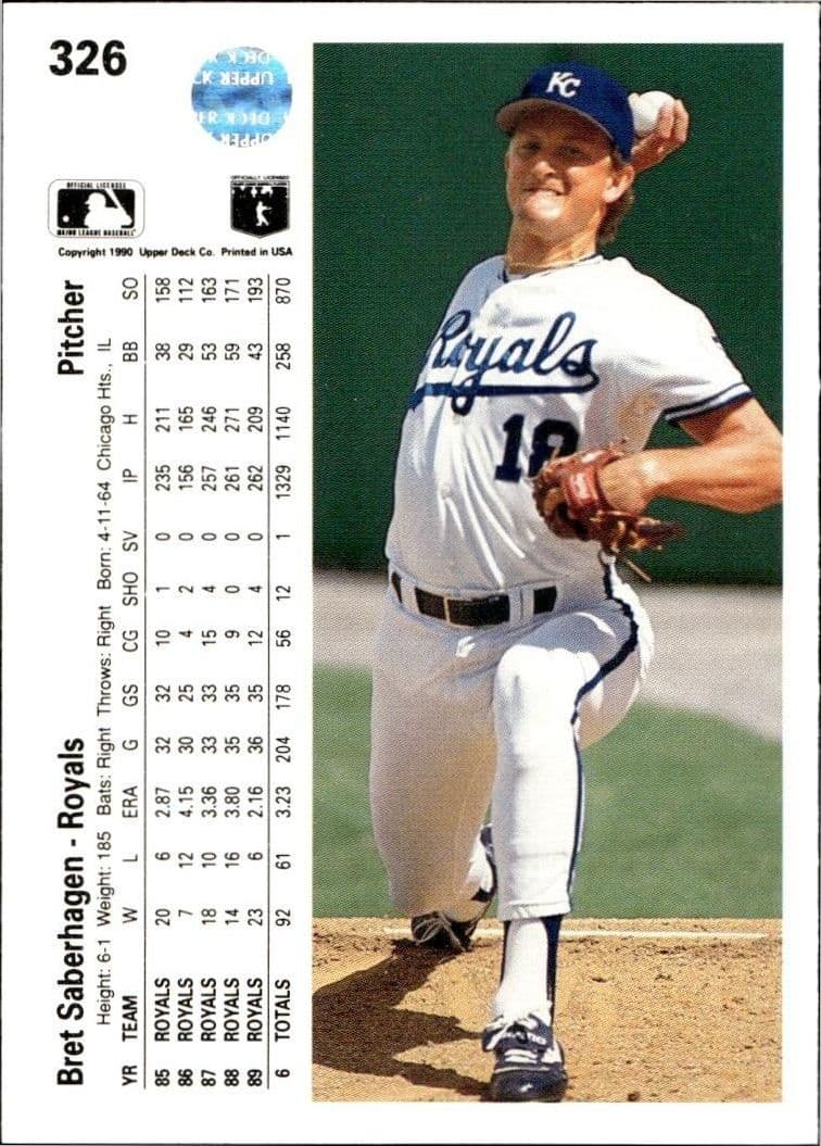 1990 Upper Deck Bret Saberhagen #326 baseball trading card back