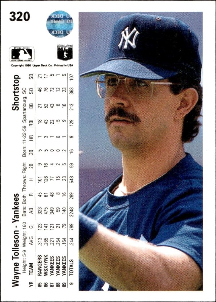 1990 Upper Deck Wayne Tolleson #320 baseball trading card back