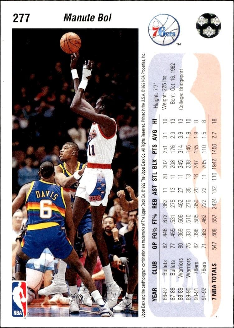 1992 Upper Deck Manute Bol #277 basketball trading card back