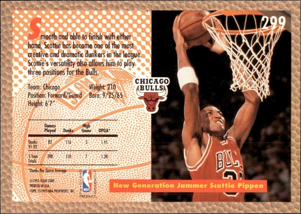 1992 Fleer Scottie Pippen #299 basketball trading card back