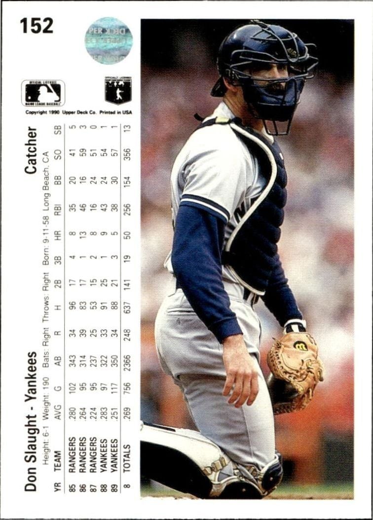 1990 Upper Deck Don Slaught #152 baseball trading card back