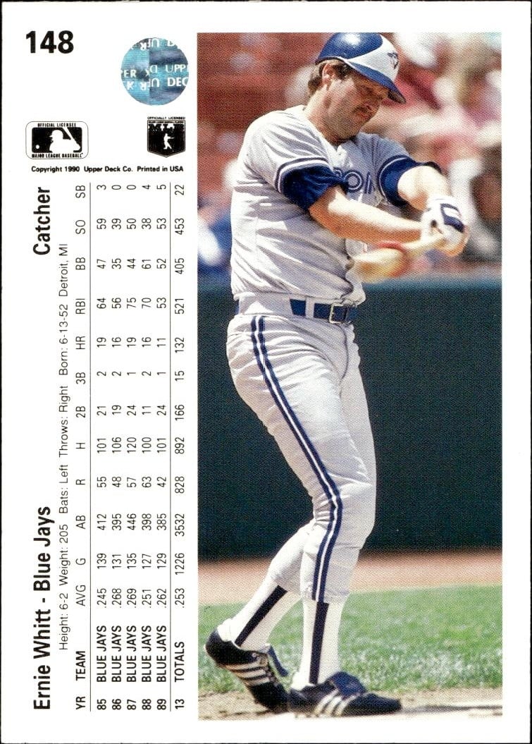 1990 Upper Deck Ernie Whitt #148 baseball trading card back