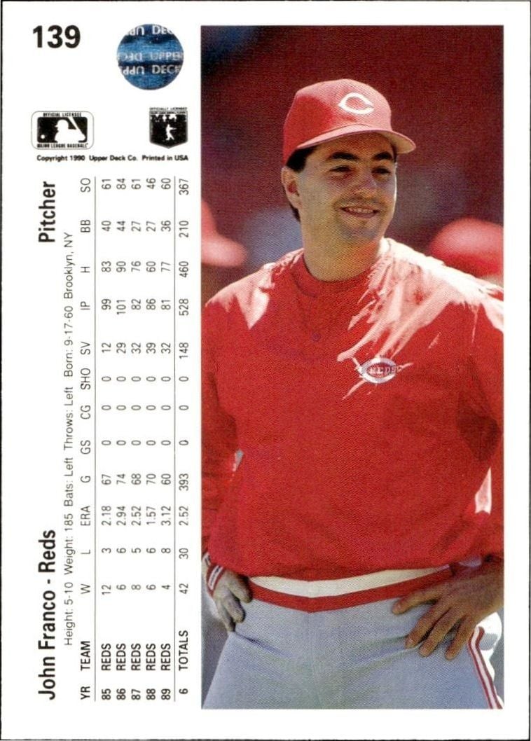 1990 Upper Deck John Franco #139 baseball trading card back