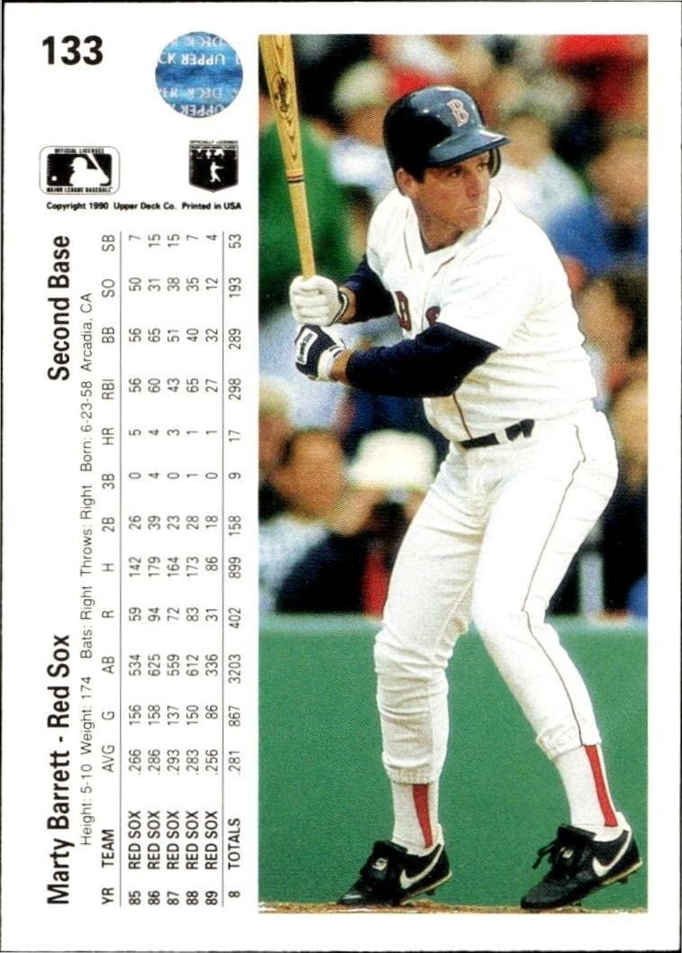 1990 Upper Deck Marty Barrett #133 baseball trading card back